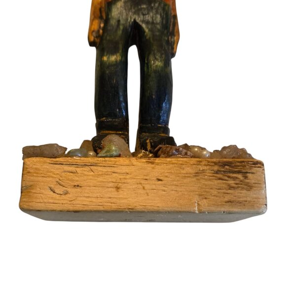 Cowboy Hillbilly Statue Hand Carved Wooden Folk Art Sculpture 11 Inch Vintage - Picture 14 of 16